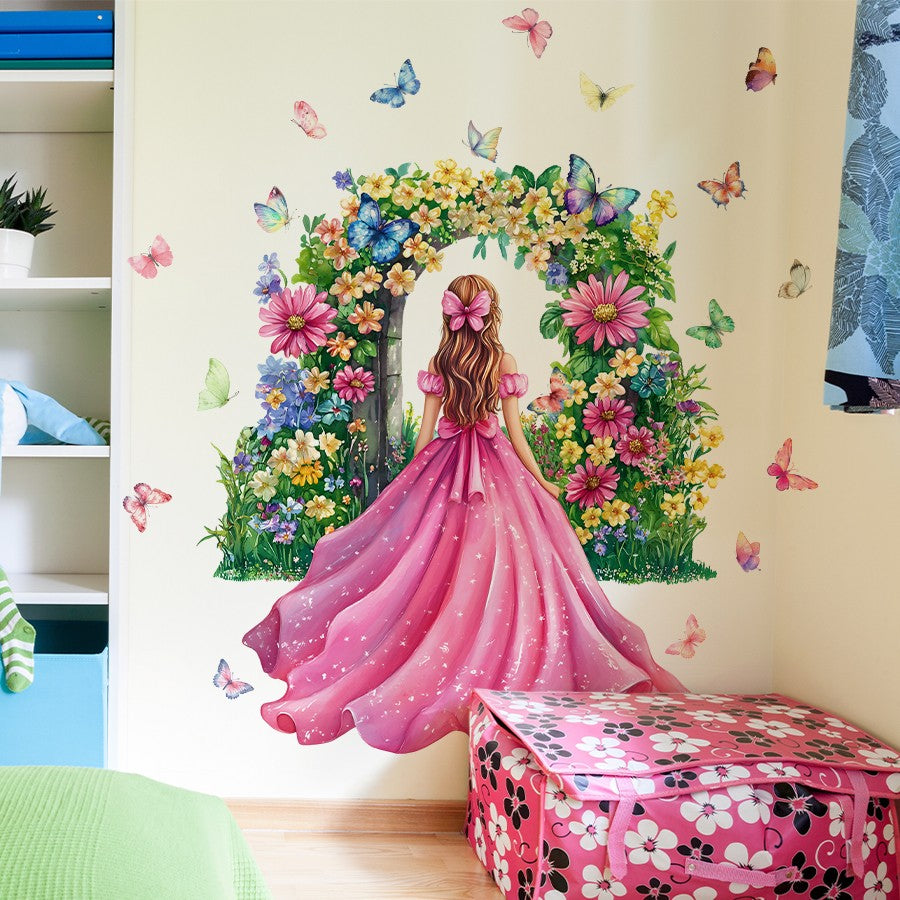 Girl Moon Butterflies Wall Stickers Kid Girls Room Bedroom Decoration Baby Nursery Home Decor Accessories Living Room Wall Decal