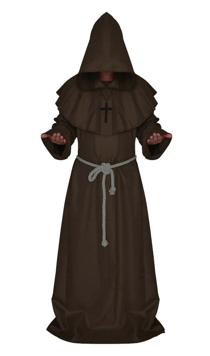 Halloween Wizard Cosplay Medieval Monk Hooded Robe Costume Mask Hat For Men Steampunk Priest Horror Masquerade Unisex Cloak Cape