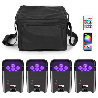 U'King 4PCS 6x18W 6IN1 RGBAW+UV Par Light with Bag DMX Remote Control WiFi Par Light Wireless LED Stage Light for DJ Bar Party