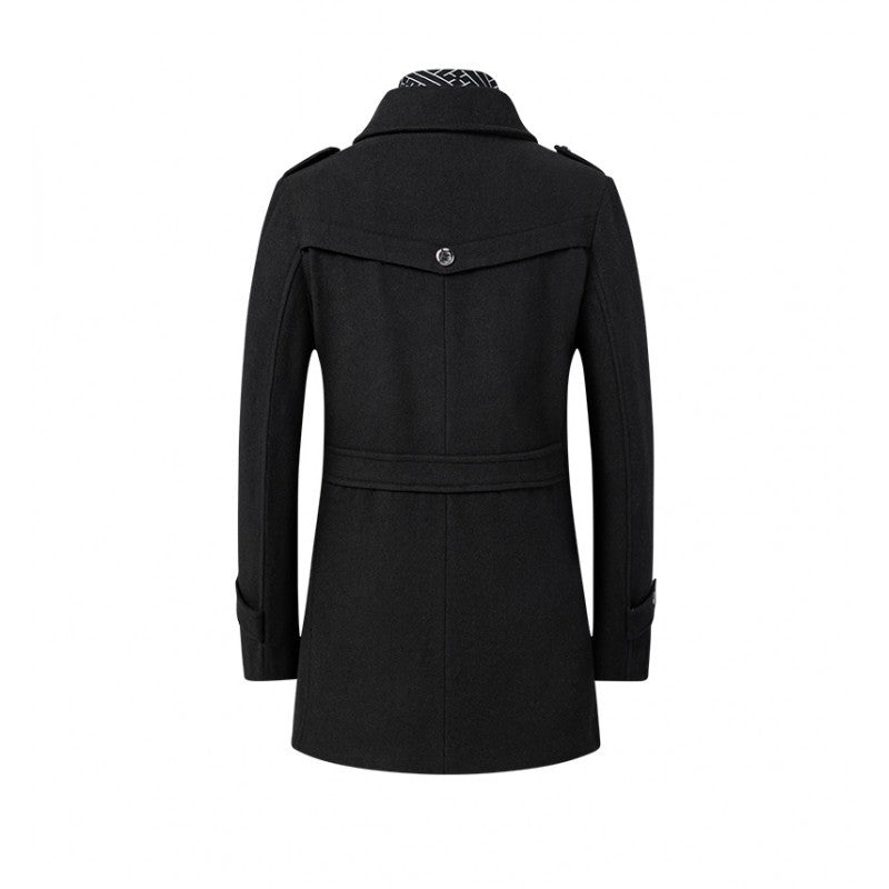 High-quality men's fashionable, stylish, versatile, trendy and casual autumn and winter woolen overcoat with a scarf