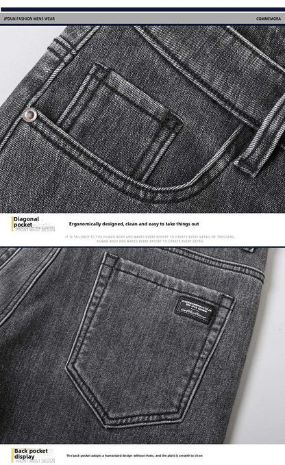 Calça Jeans Masculina de Inverno Slim Reta Elástica Jeans Casual Masculino Roupa Moda Calça Pelúcia Nova Moda Jeans Quente