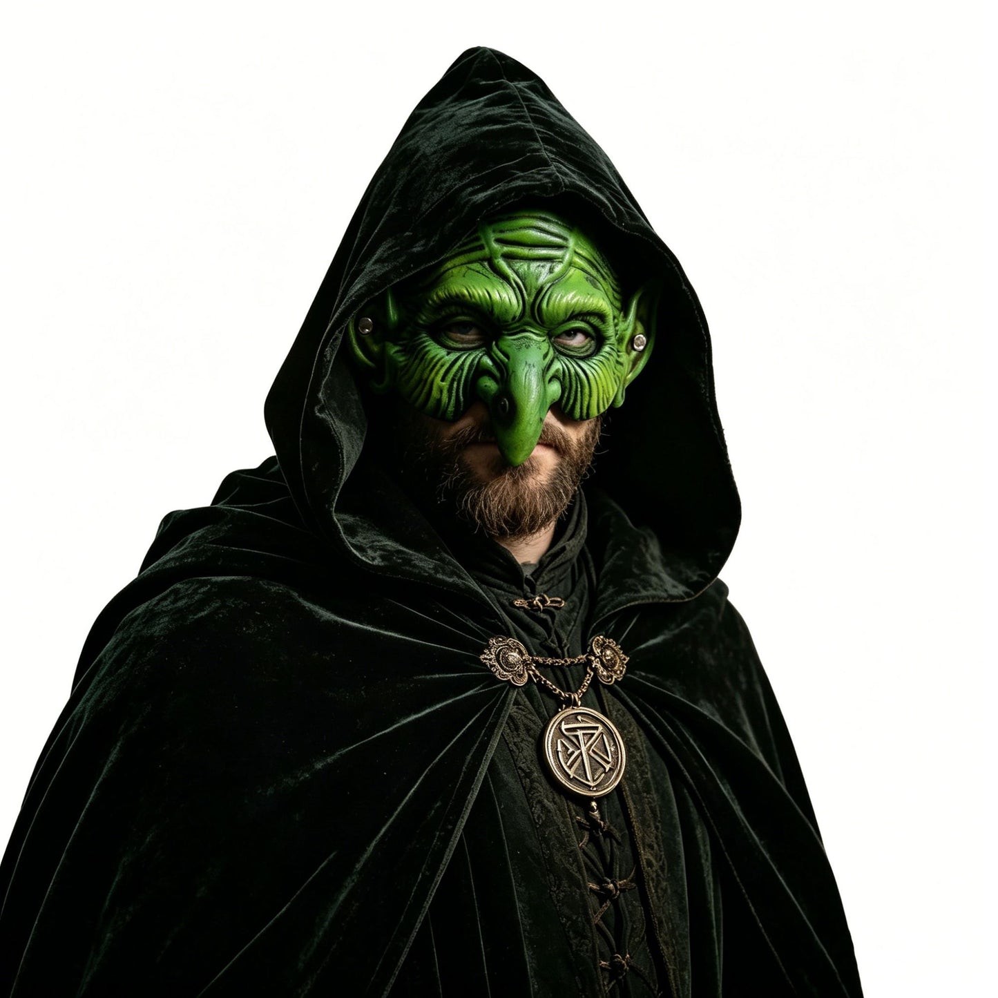 Halloween Half Face Cosplay Mask Soft Skin-Friendly Silicone Vintage Green Party Mask for Medieval Fantasy Costume Prop