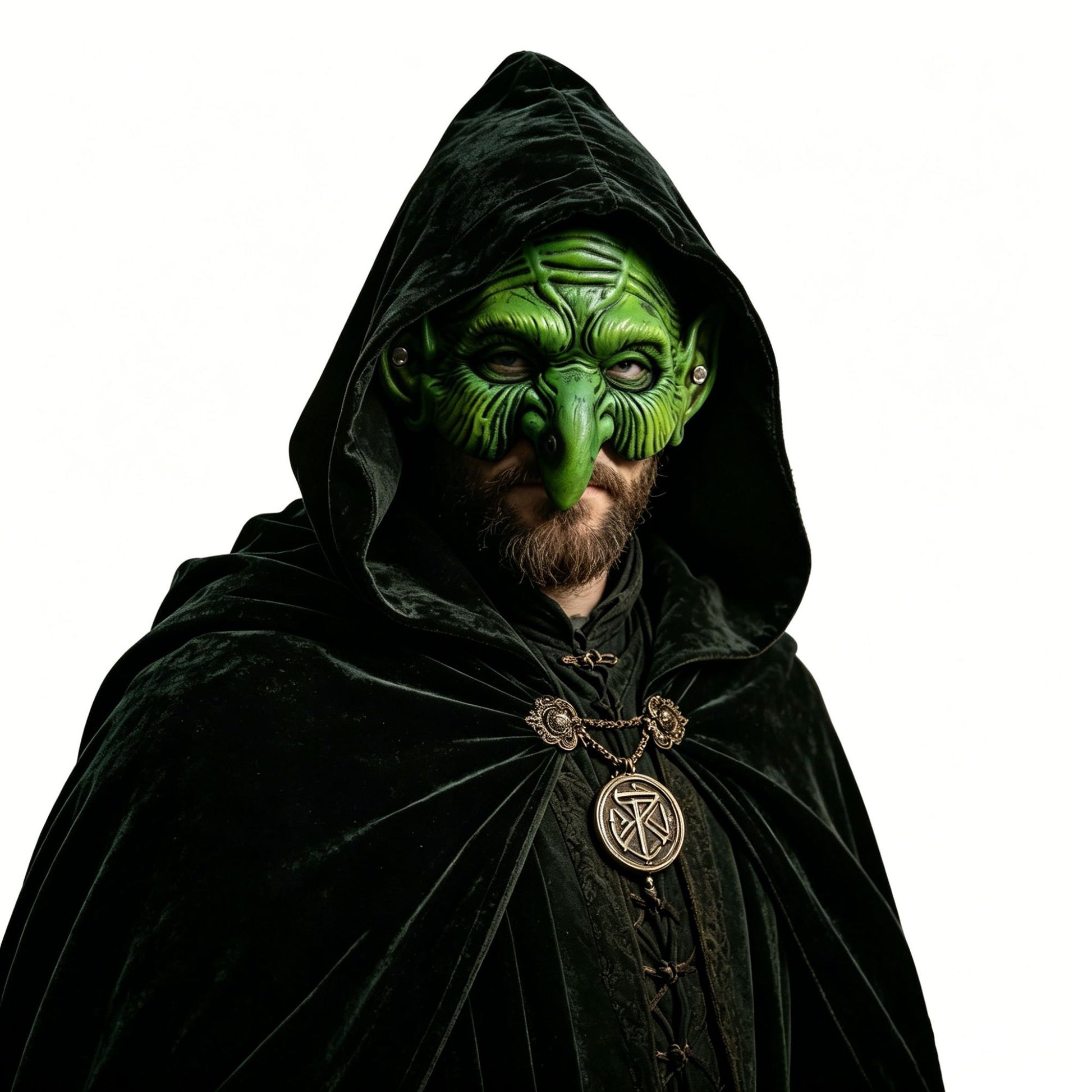Halloween Half Face Cosplay Mask Soft Skin-Friendly Silicone Vintage Green Party Mask for Medieval Fantasy Costume Prop