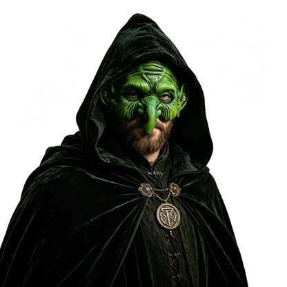 Halloween Half Face Cosplay Mask Soft Skin-Friendly Silicone Vintage Green Party Mask for Medieval Fantasy Costume Prop