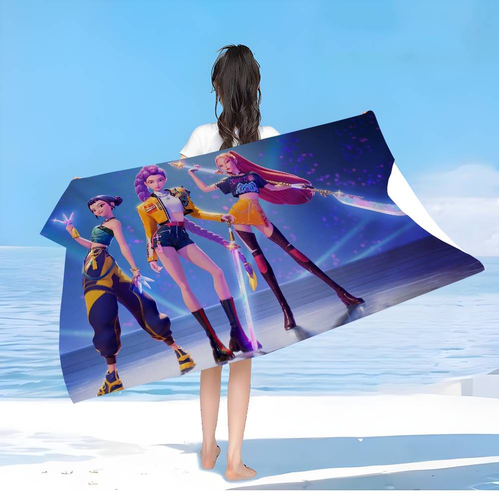 Kpop D-demon Hunters Beach Towels Shower Towel Sauna Travel Spa Microfiber Quick Dry Gym Accessories Cute Room Decor