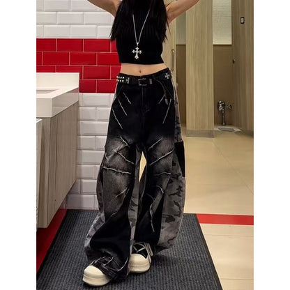 Women's Black Jeans Harajuku Y2k 90s Aesthetic Baggy Denim Trousers Korean Straight Jean Pants 90s Vintage 2000s Trashy Clothes