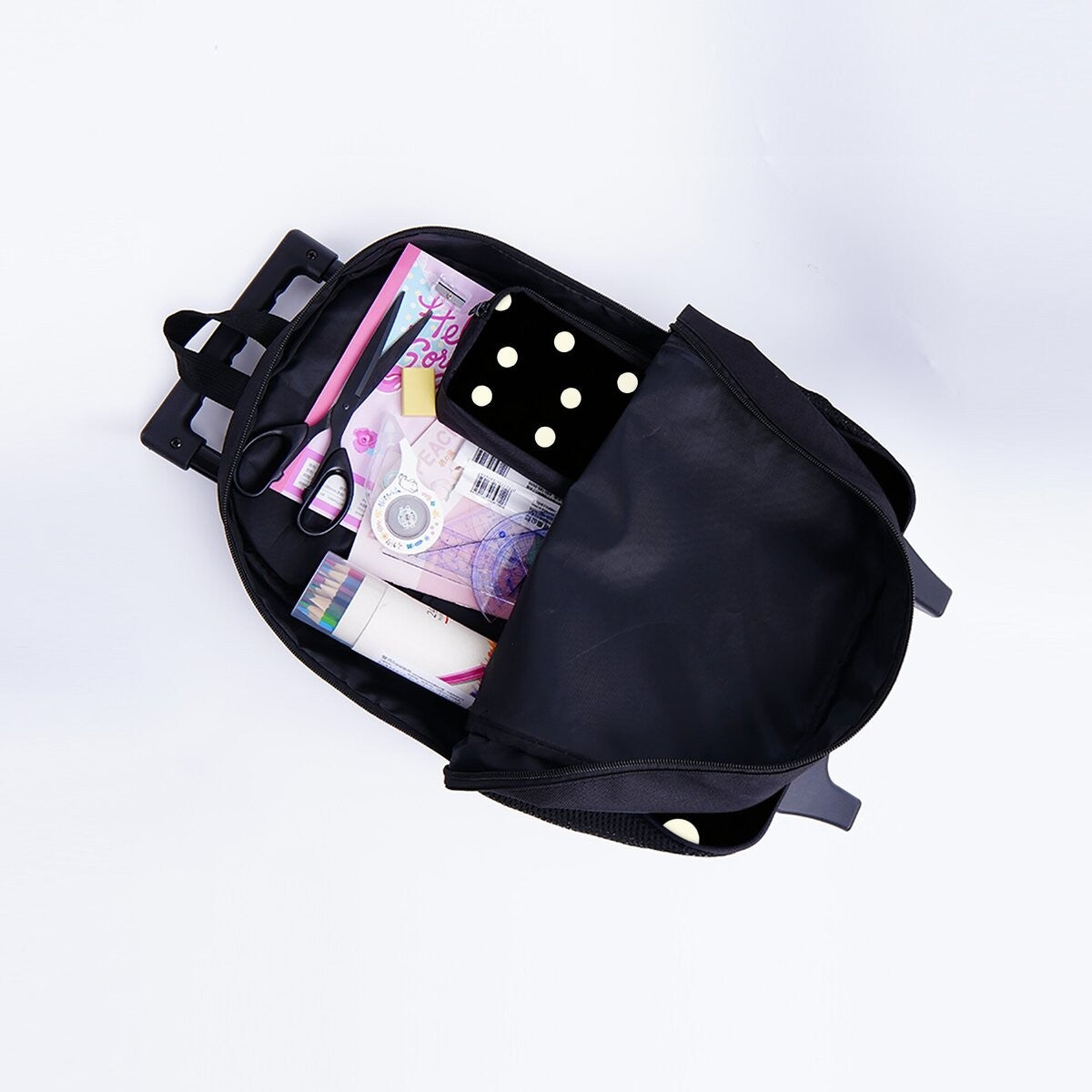 Polka Dots Print Wheeled Rolling Bag Set with Lunch Box Pen Bag with Wheels School Trolley Backpack Bag for Girl/Boys