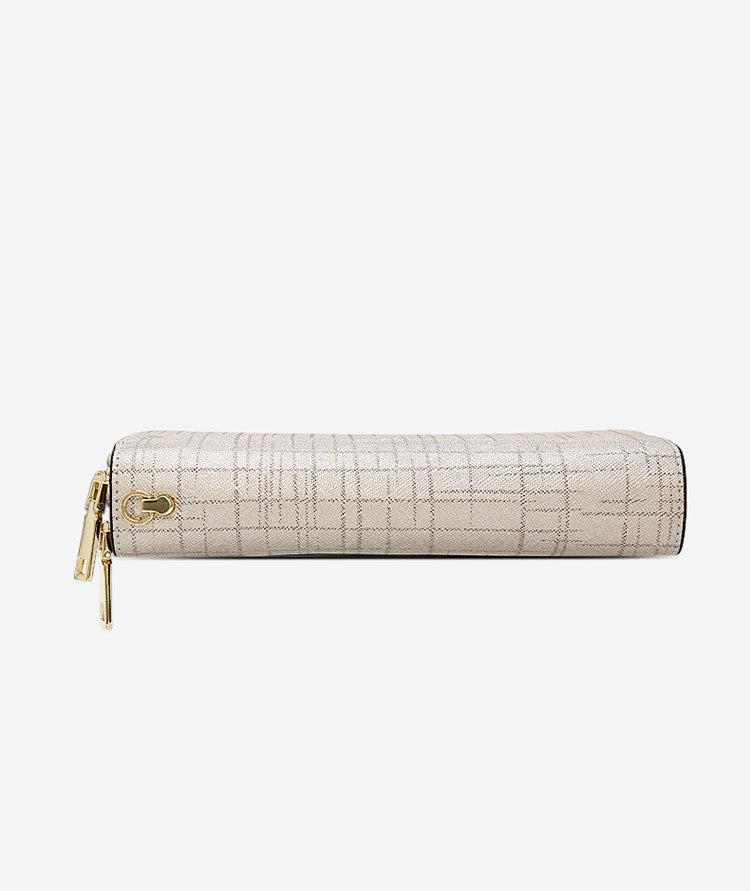 FOXER Split Leather Lady's Wallet Bifold Long Clutch Bag with Wristlet Fashion Card Holder Coin Purse Cellphone Money Bag