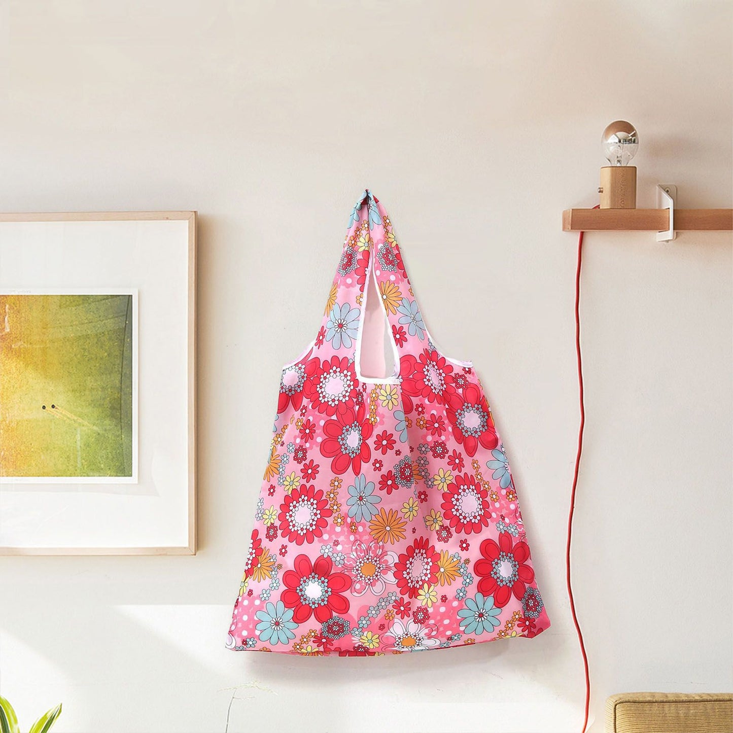 Grocery Tote Bags Leopard Floral Printed Large Capacity Folding Bag for Shopping Environment Grocery Storage Bag Recycle Use