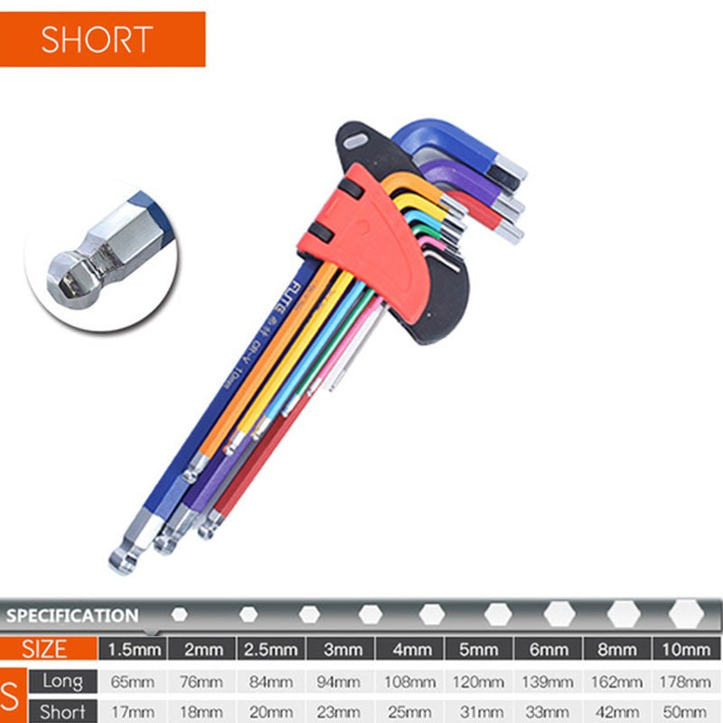 Conjunto de Chaves Soquete Allen 1.5-10mm Chave Torx Estrela Dupla-Ponta L Colorida Chave Allen Hexagonal com Ponta Esférica Ferramentas Manuais de Reparo Chave Universal