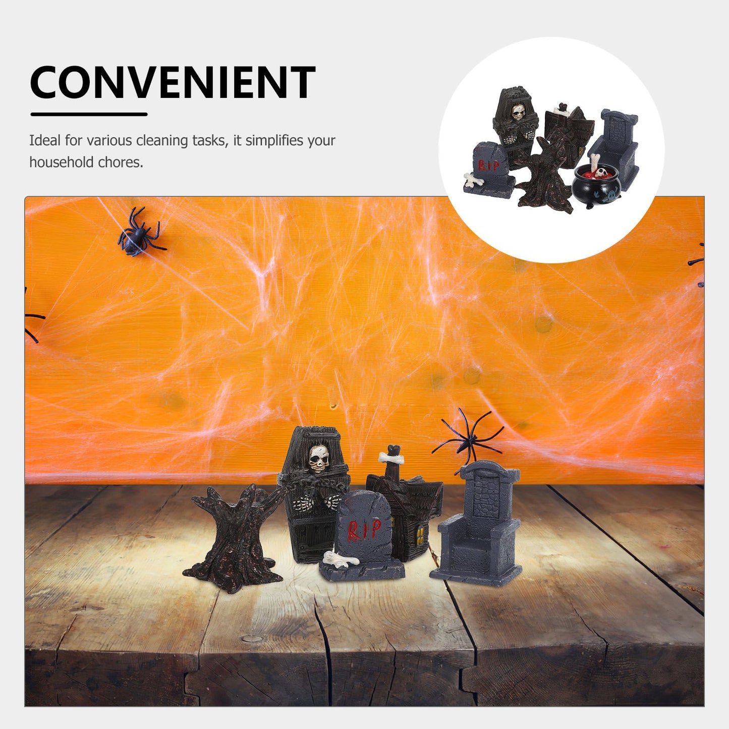 12pcs Mini Resin Figures Spooky Graveyard Decorations Miniature Tombstones Coffin Props For Indoor Outdoor Halloween Party