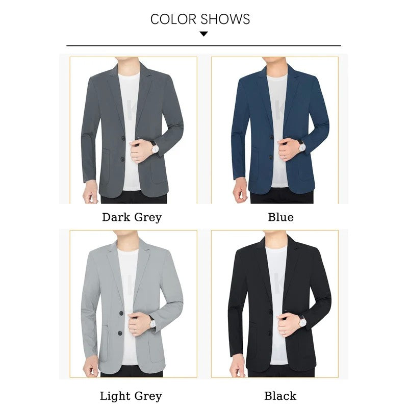 BROWON Brand Summer Men Blazers Gray Solid Color Thin Anti Wrinkle Quick Drying Soft Business Suit Blazer Jacket for Man