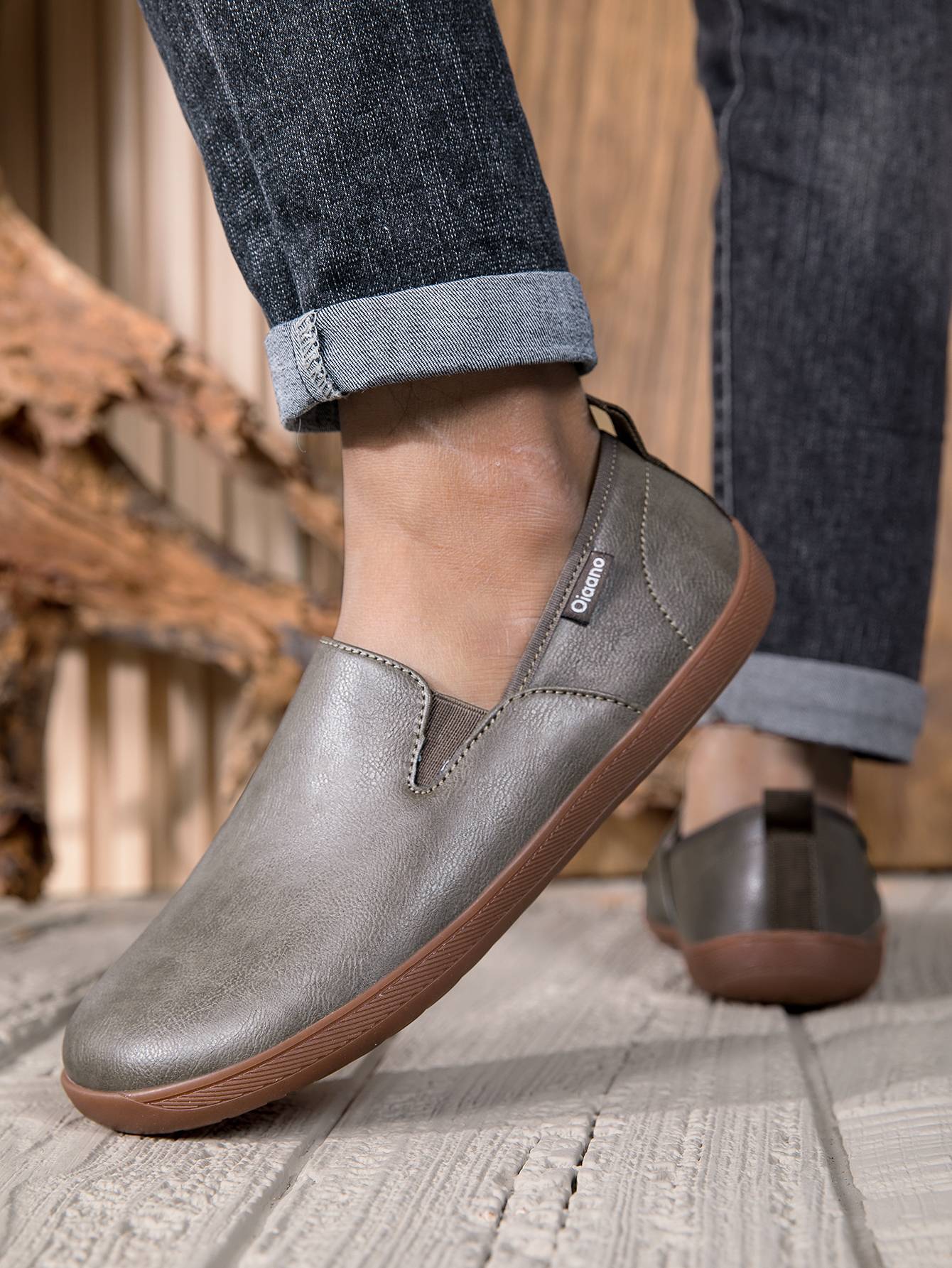 Oiaano  Wide Toe Men Minimalist Shoes  Comfortable Sneakers Leather Casual Shoes Black Slip On Leisure Loafers  Drive  Office