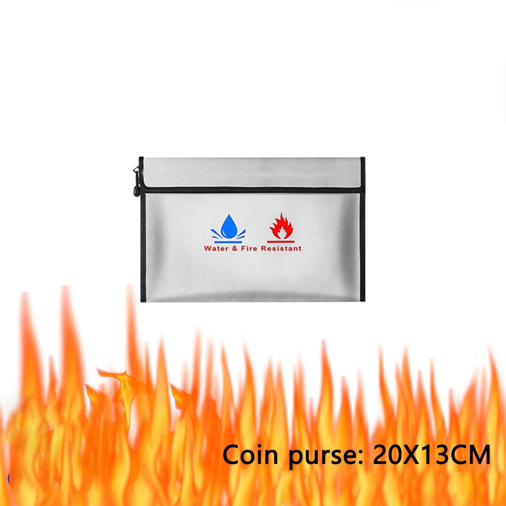 FZCSPEED Fireproof & Waterproof Bag, File Storage Bag with Zipper for Certificates, Money, Cards(black,silver)
