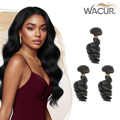 Wacur 12A Cabelo Humano Ondulado Solto Tecer Extensão Trançada 12-30 polegadas Preto Natural 100% Cabelo Virgem Remy Para Mulheres