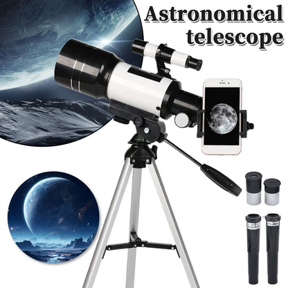Telescópio Astronômico 150X, Telescópio Refrator Portátil de Viagem com Abertura de 70mm com Adaptador de Telefone e Controle Remoto Sem Fio