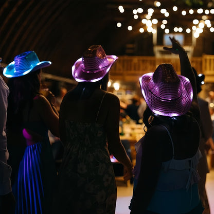 12/24/36/48pcs Light Up Cowboy Hat Silver Cowboy Hat Light Up Cowboy Hats Bulk Wedding for Dancing Party Led Hat Role Play Props