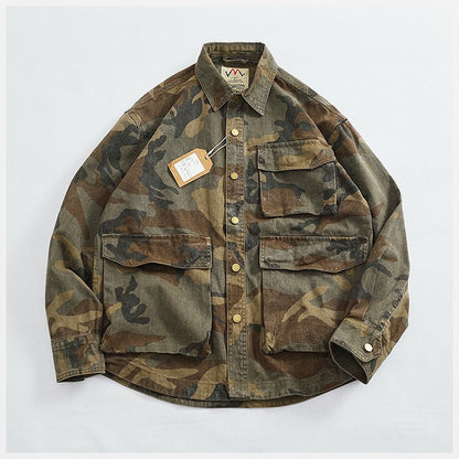 Casual cargo shirt camouflage coat fall new men's coat large pocket function stylish outdoor jacket