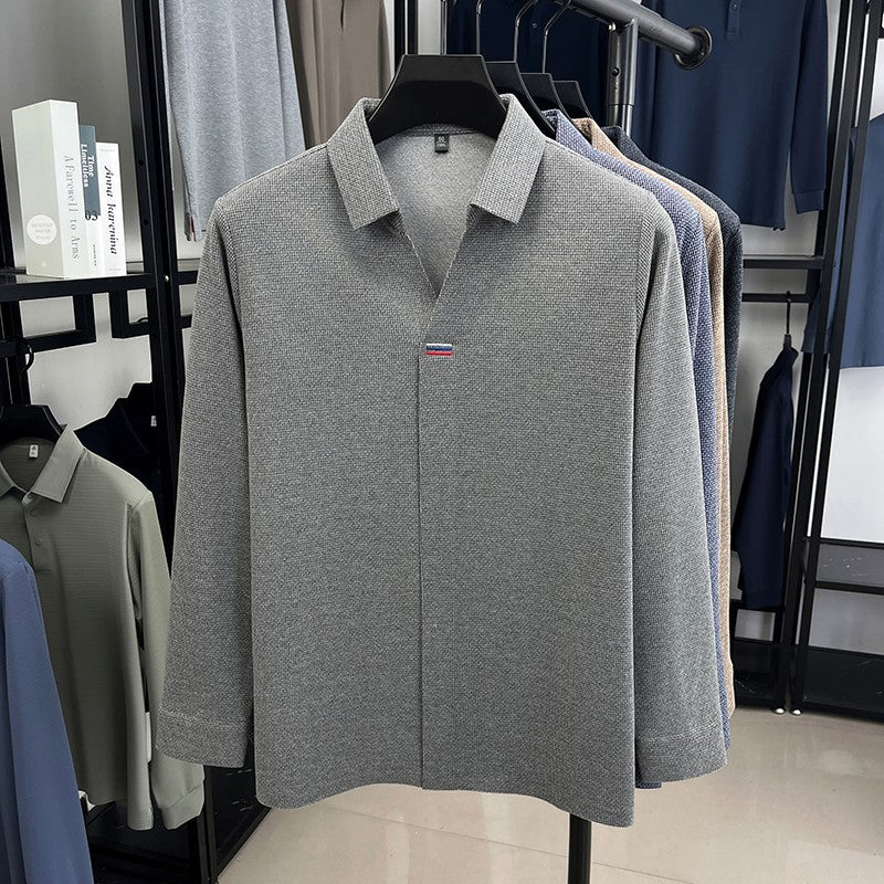 High end brand men's long sleeve V-neck polo shirt autumn fashion new striped embroidery design boutique golf top casual T-shirt