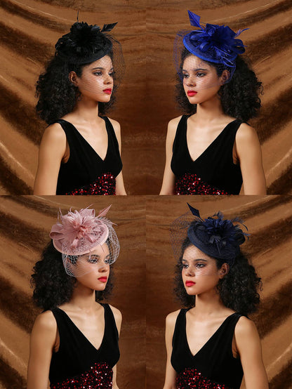Chapéu Fascinator Fancy Feather Chapéu de Kentucky Derby Colorido Fancy Festa do Chá Tiara de Flores Chapéu Alto Feminino Chapéu de Igreja com Véu