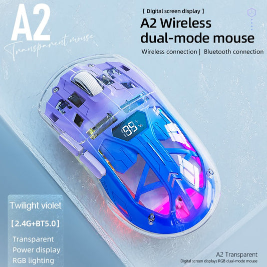 A2 Transparent Digital display RGB Bluetooth Mouse, Wireless Dual-mode Connection ,Win/Mac