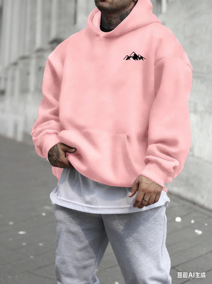 Men's Casual Pink Hoodie Fashionable Pattern Long Sleeve Regular Fit Casual Wear Hoodie Front Blended Hoodie