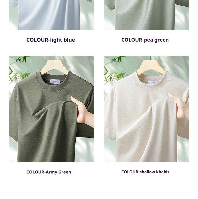 64% Cotton 25% Bamboo Fiber Cool T Shirt Men Short Sleeve Summer Tops For Men Round Neck Skin Friendly Solid Color Male Clothes