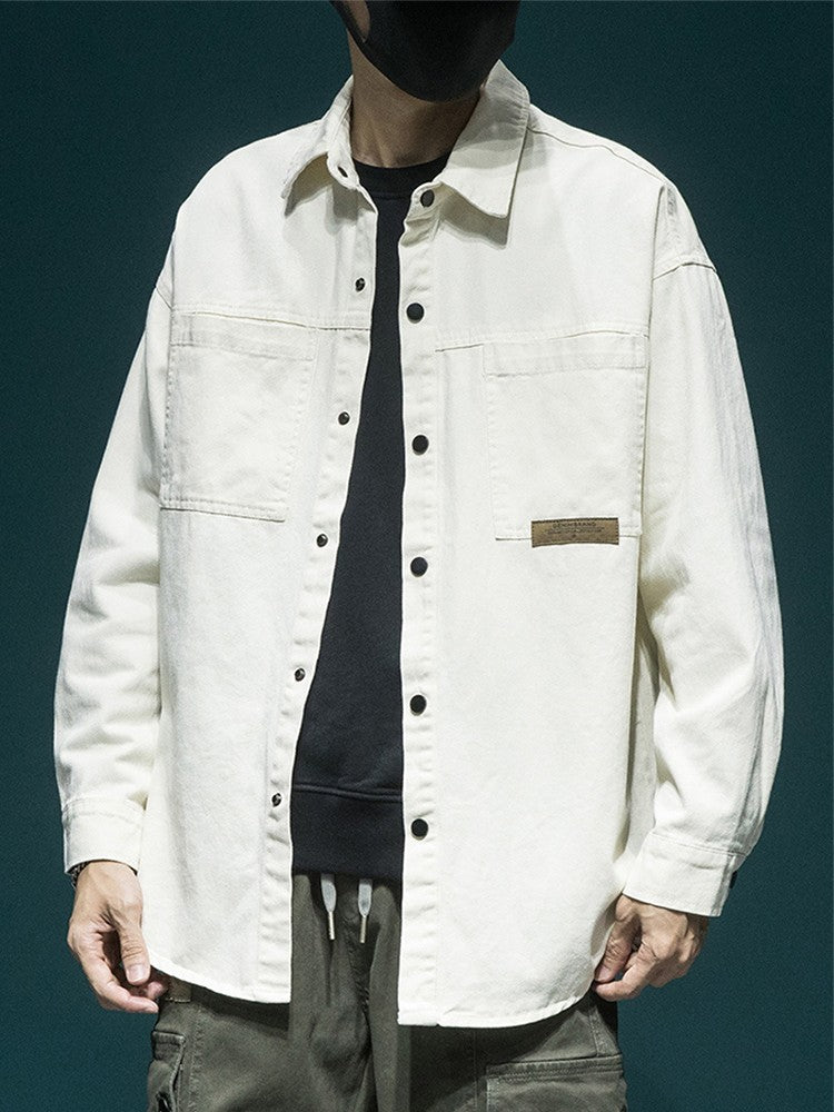 Autumn Men's Long Sleeve Cargo Shirt Casual Korean Fashion Oversize Blouses Hombre 2025 New High Street Y2K T Shirt Baggy Jacket