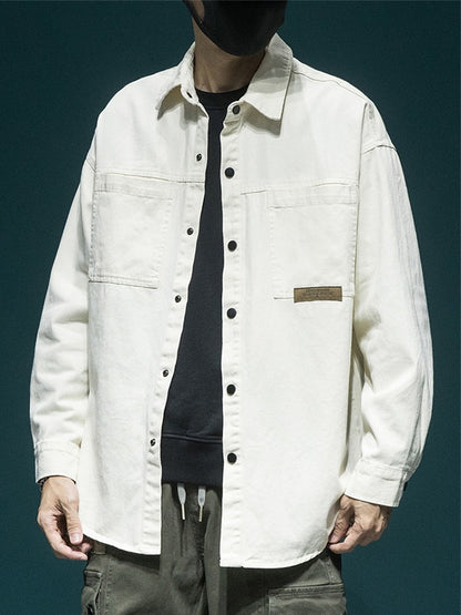 Autumn Men's Long Sleeve Cargo Shirt Casual Korean Fashion Oversize Blouses Hombre 2025 New High Street Y2K T Shirt Baggy Jacket