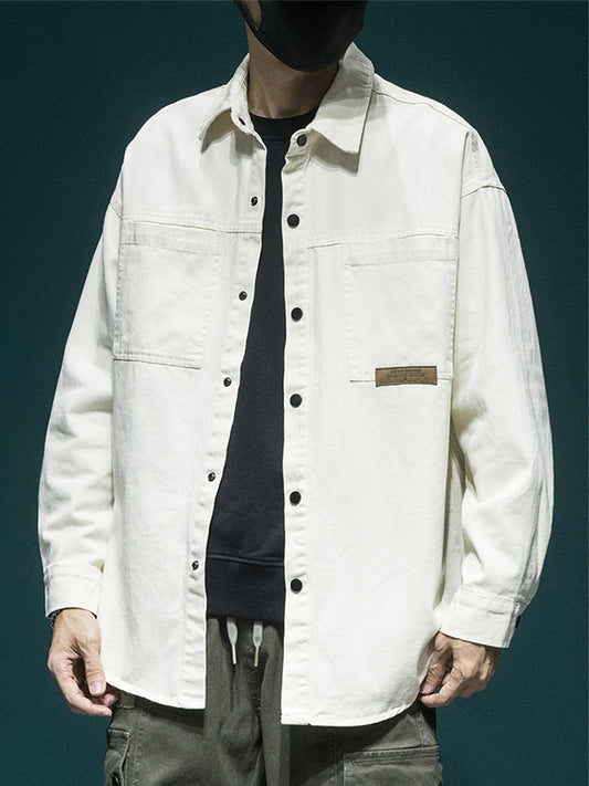 Autumn Men's Long Sleeve Cargo Shirt Casual Korean Fashion Oversize Blouses Hombre 2025 New High Street Y2K T Shirt Baggy Jacket