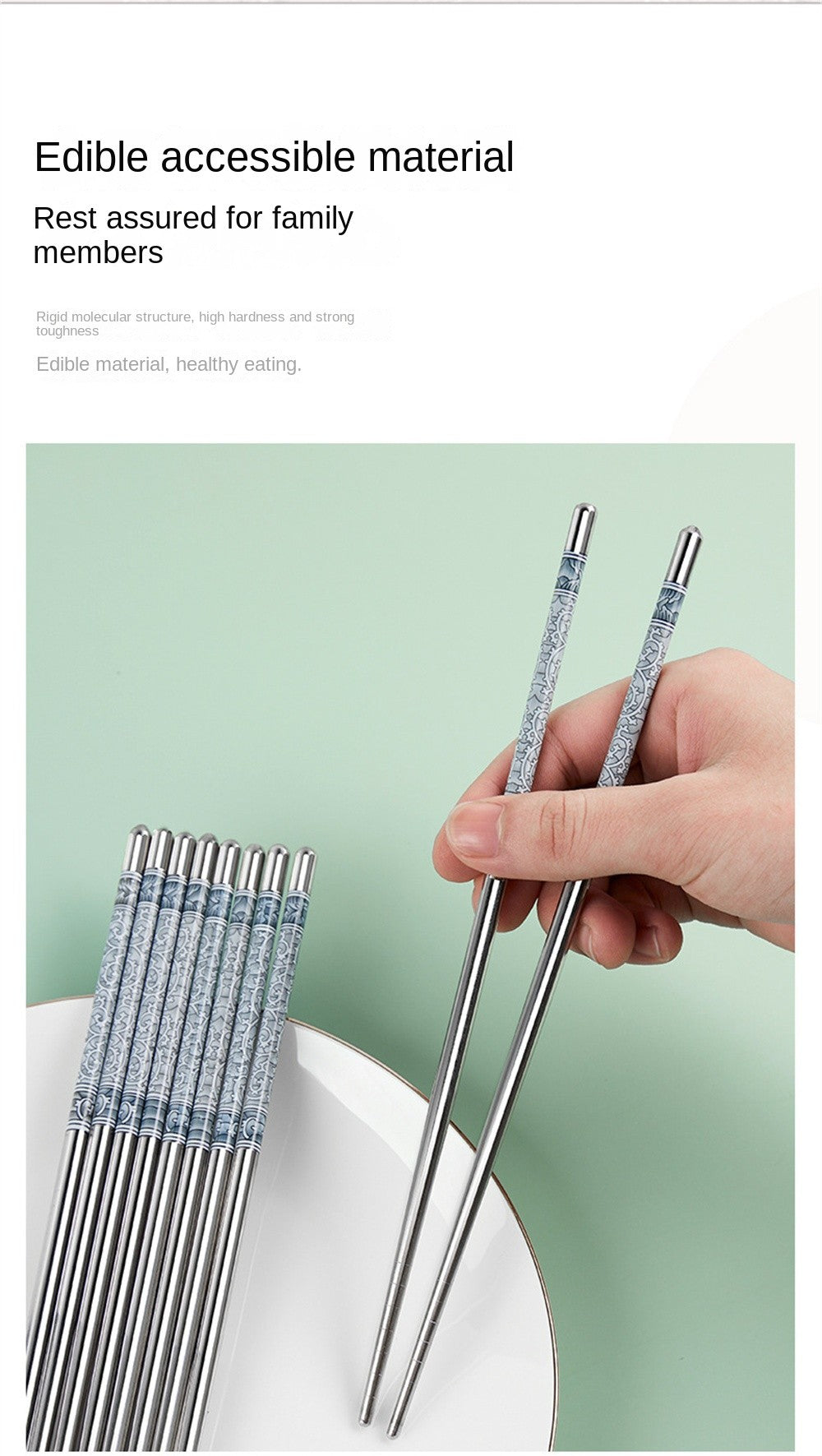 Conjunto de Hashis de Aço Inoxidável para Casa Hashis Reutilizáveis para Adultos Hashis Antiderrapantes Utensílios de Cozinha
