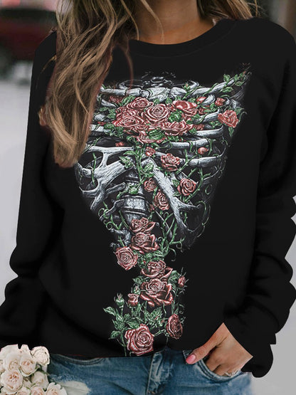 Outdoor Women's T-Shirt Casual Long Sleeve Pattern Print Street Crew Neck Fall Female Oversized Clothing Fashion T Shirts