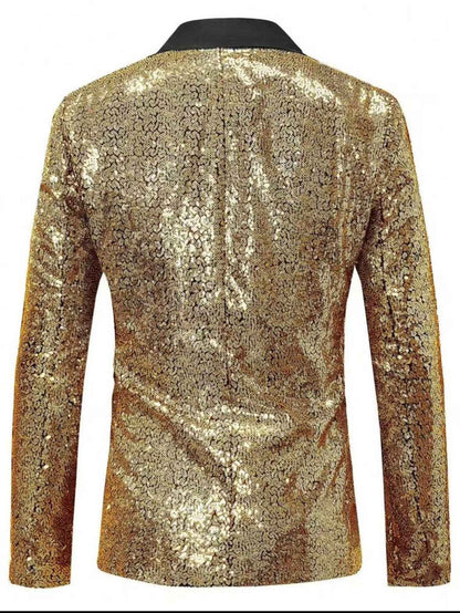 Shiny Sequin Tuxedo Jacket for Men - Royal Blue & Gold Gradient, Black Lapel, Formal Party/Wedding/Stage Wear? Coat.