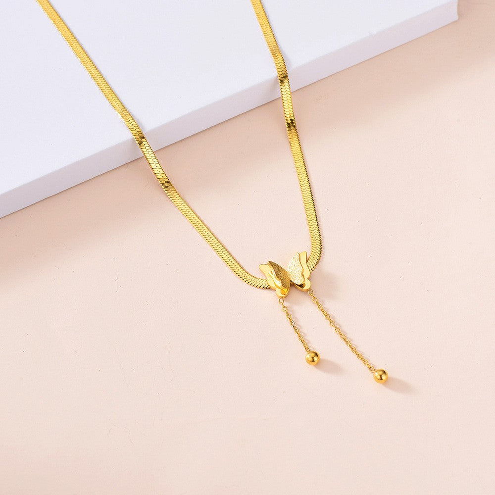 Colar Borboleta Vintage Feminino Dourado Aço Inoxidável Lâmina Correntes de Cobra Pingentes Estéticos Gargantilha Joias Femininas Presente Para Mulher