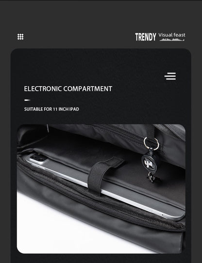 Waterproof Crossbody Bag Men Large Capacity 15 inch Laptop Fashion Shoulder Bag Solid Black Light Portable Anti-theft Zipper Bag