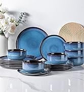 Ceramic Dinnerware Sets for 6, High Edge Stoneware Plates and Bowls Set, Chip and Crack Resistant | Oven & Dishwasher & Microwav