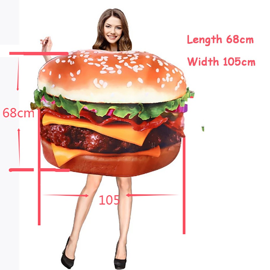 Adult Funny 3D Print Hot Dog Costume Halloween Food Sausage Pizza Burger French Fries Cosplay One-Piece Costume Party Jumpsuit