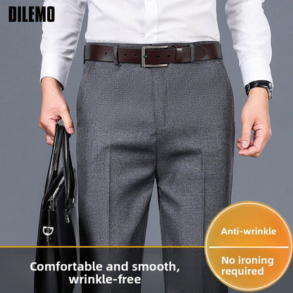 Top Quality 100% Cotton New Brand Casual Fashion Business Straight Long Dress Pants High Waist Trousers Men's Clothing
