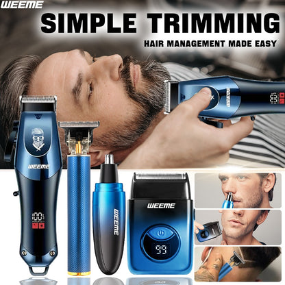 WEEME 4-in-1 Electric Hair Clipper Set for Men - Rechargeable Cordless Hair Trimmer Shaver Kit with Nose Ear Grooming Tools