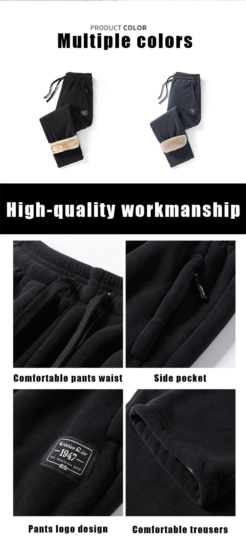 IPPOLICH Mens Winter Casual Pants Outdoor Plush Velvet Thickened Cold-proof Pure Cotton Casual Pants Men Windproof Warm Trousers