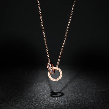 Hot Selling Luxury Elegant Crystal Circle Choker Fashion Roman Digital Stainless Steel Pendant Necklaces for Women Jewelry