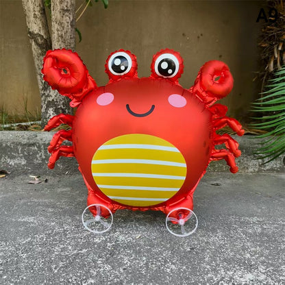 1PC 3D Cartoon Foil Balloons Elephant Stand Walking Balloon With Wheel For Kids Birthday Party Decoration Baby Shower