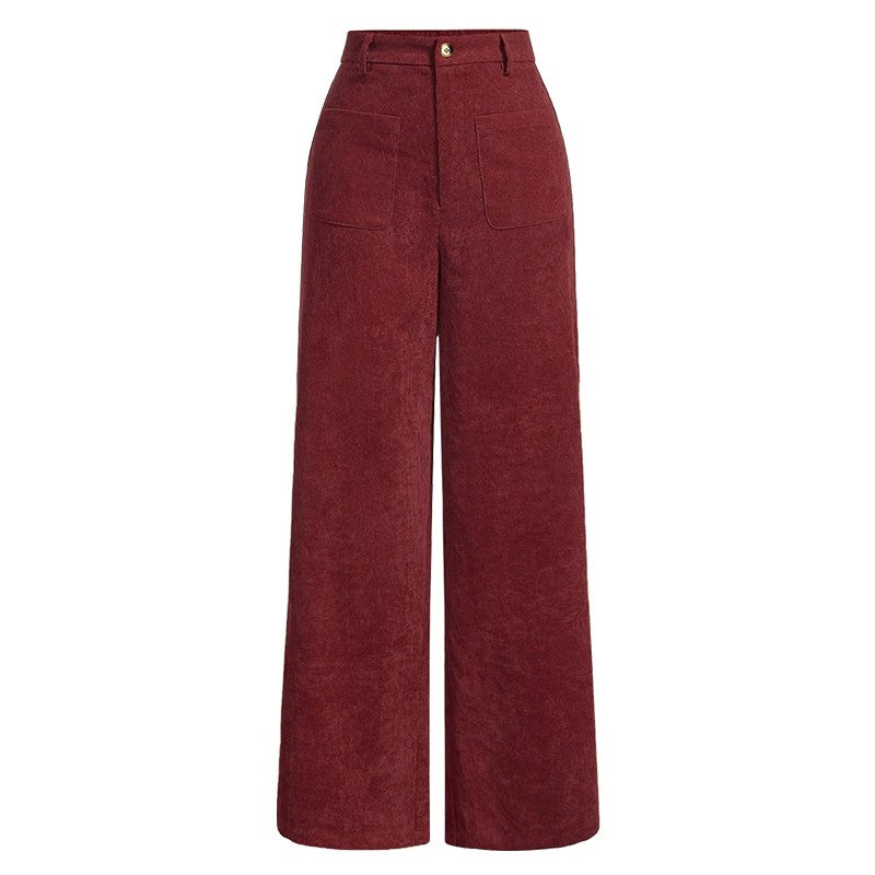 Women's Plain Pocket Button Front Wide Leg Pants, Casual High Waist Trousers for Daily Wear, Ladies Bottoms for All Seasons