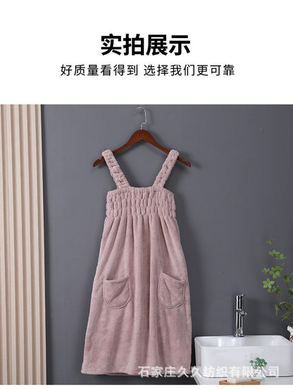 Women Wearable Bath Towel Wearable Towels Coral Fleece Women's Bath Skirt Absorbent Bath Skirt Shower Sauna Wear Towel