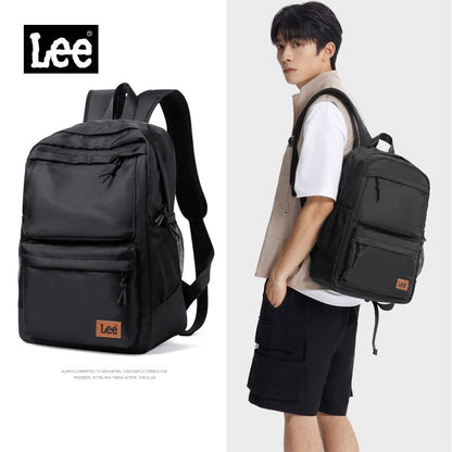 LEE Classic Black Unisex College Student School Bag Large Capacity Casual Leisure Nylon Laptop Backpacks Woman Man Schoolbag