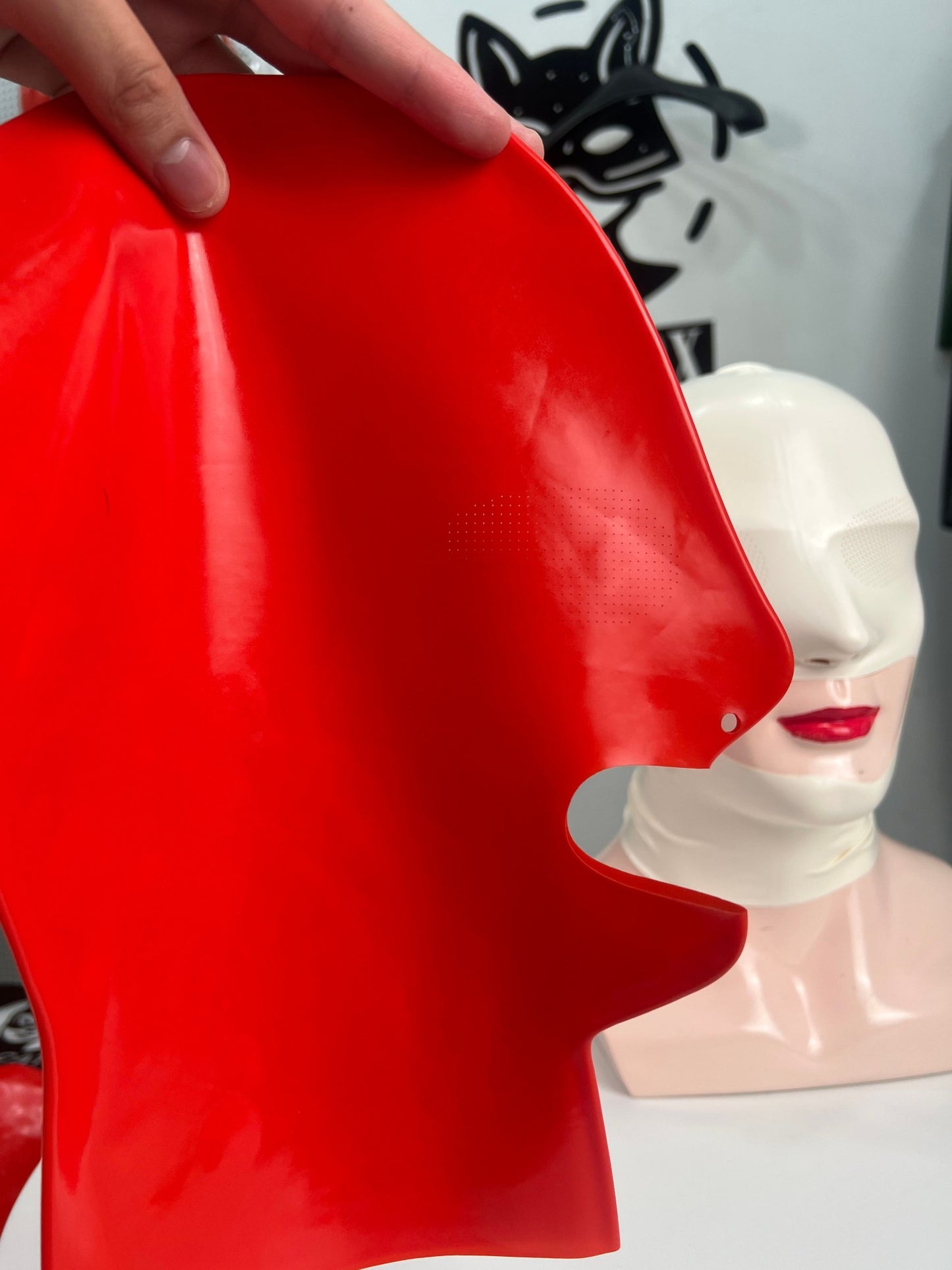 Red Microporous Rubber Stretch Hood Costume Head Mask