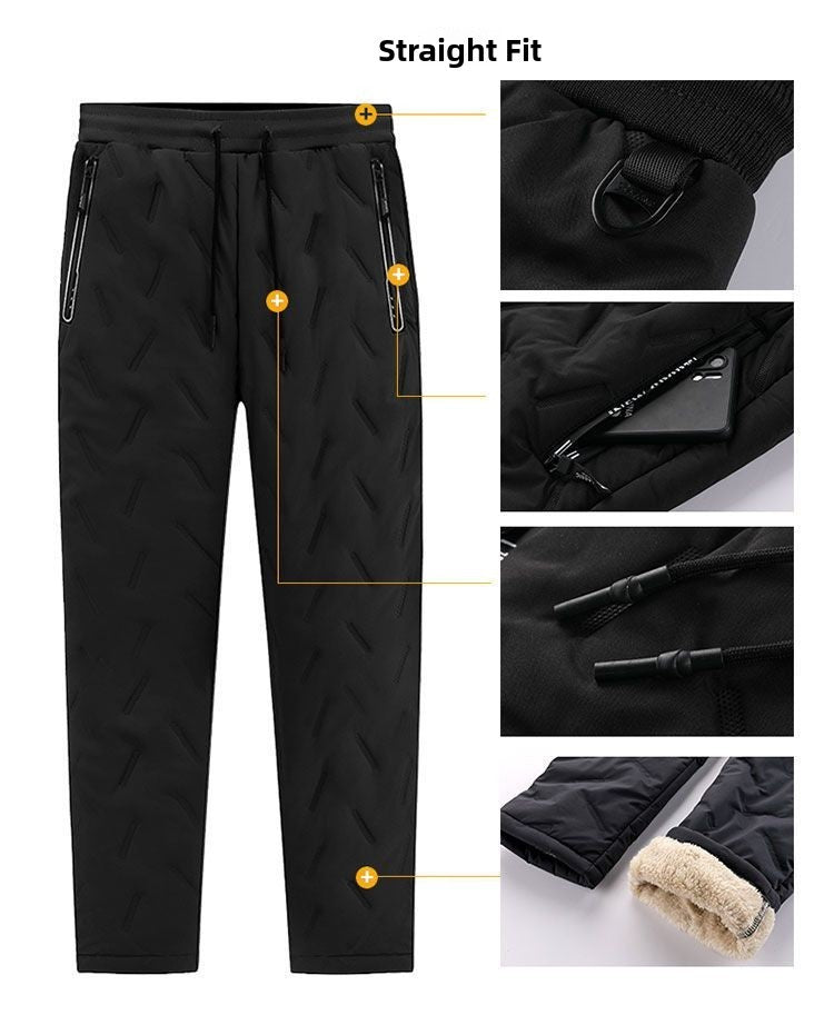 Men's Winter Thiened Fce Lined down Cotton Pants Casual Spor Long Trousers Loose Fit Warm Outerwear for Autumn And Winter