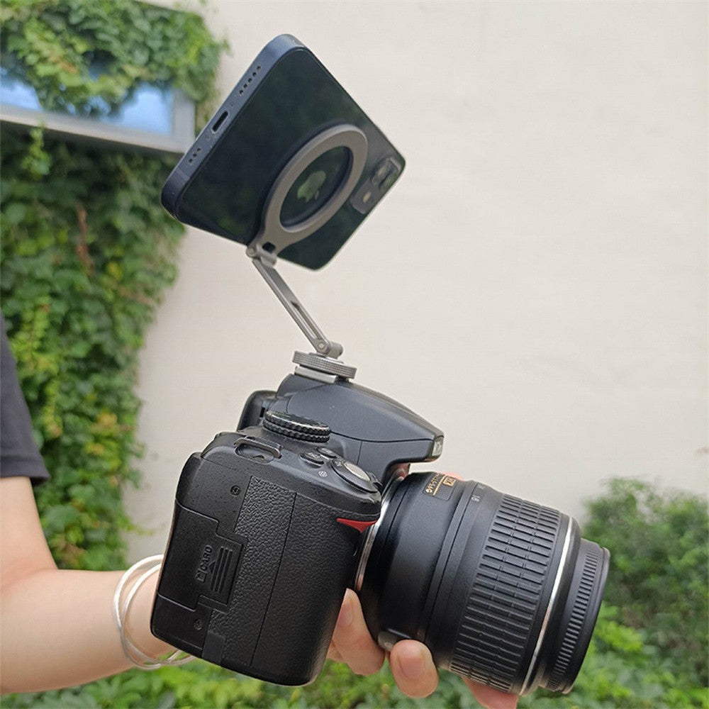 2025 Magnetic Cold Shoe Phone Holder Adapter with 1/4" Screw Magsafe Phone Tripod Mount for iPhone 16-12 DSLR Camera Monitor