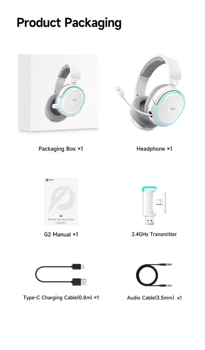 Picun G2 2.4GHz Bluetooth Wireless Gaming Headset For PC PS4 PS5 Phone Switch 5ms Low Latency 7.1 Surround Wired Headset ENC Mic