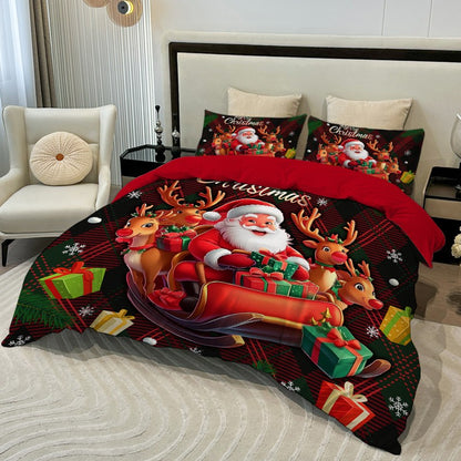 3PC Cartoon Christmas Duvet Cover Kawaii Elk Interesting Old Man Bedding set (1Duvet Cover &2Pillowcases) No filler/core
